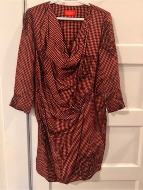 Vivienne Westwood Red and Black Gingham Long Sleeve Draped Dress